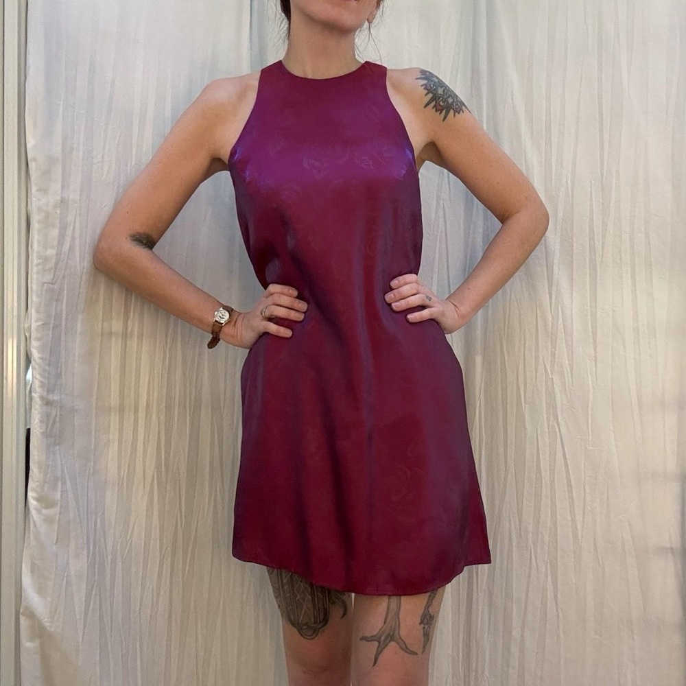 Pink and purple iridescent rose print mini dress vintage Y2K‎ xs/s
